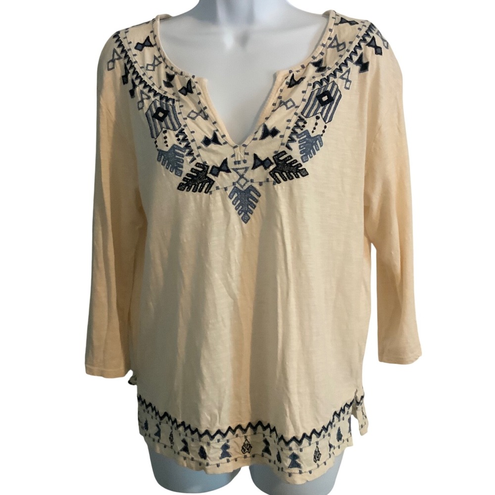 Lucky Brand Cream Colored Boho V-neck Top size Medium